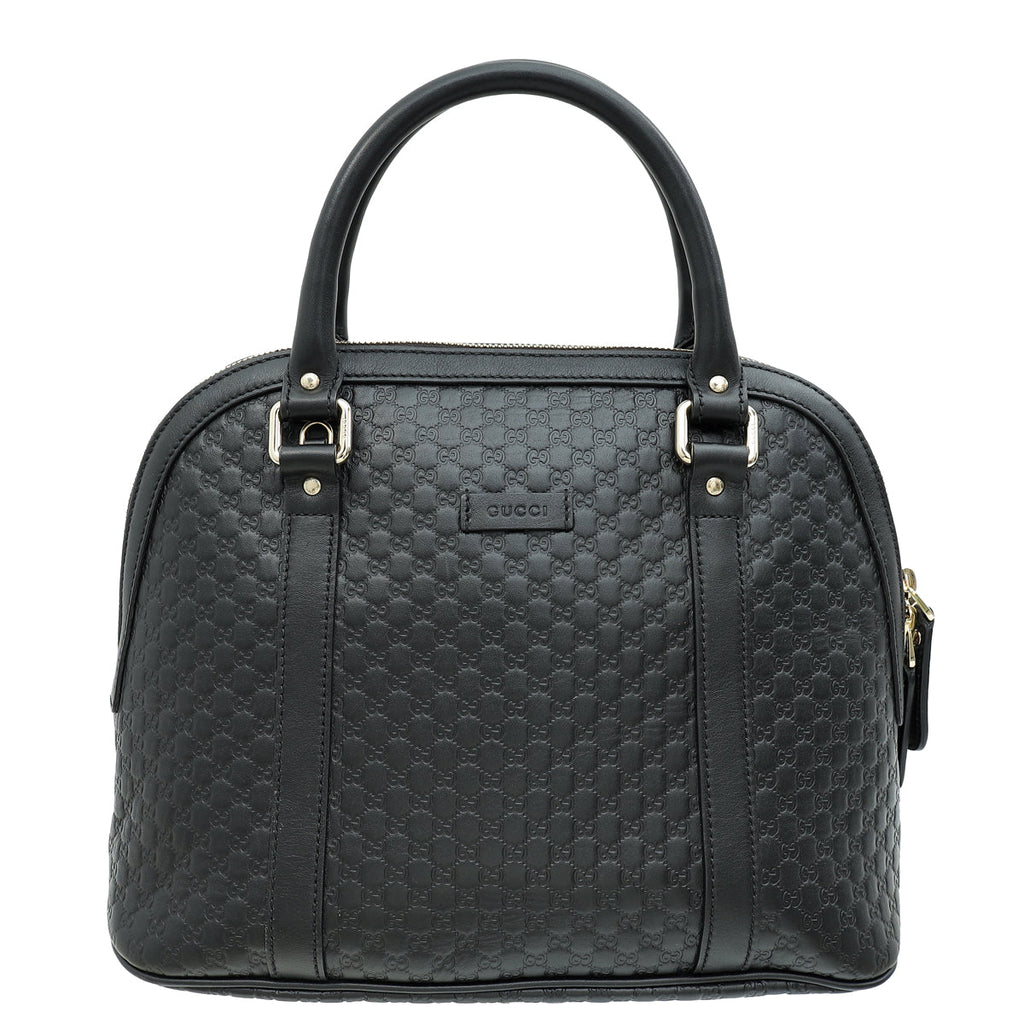 Gucci Black GG Microguccissima Dome Satchel Medium Bag