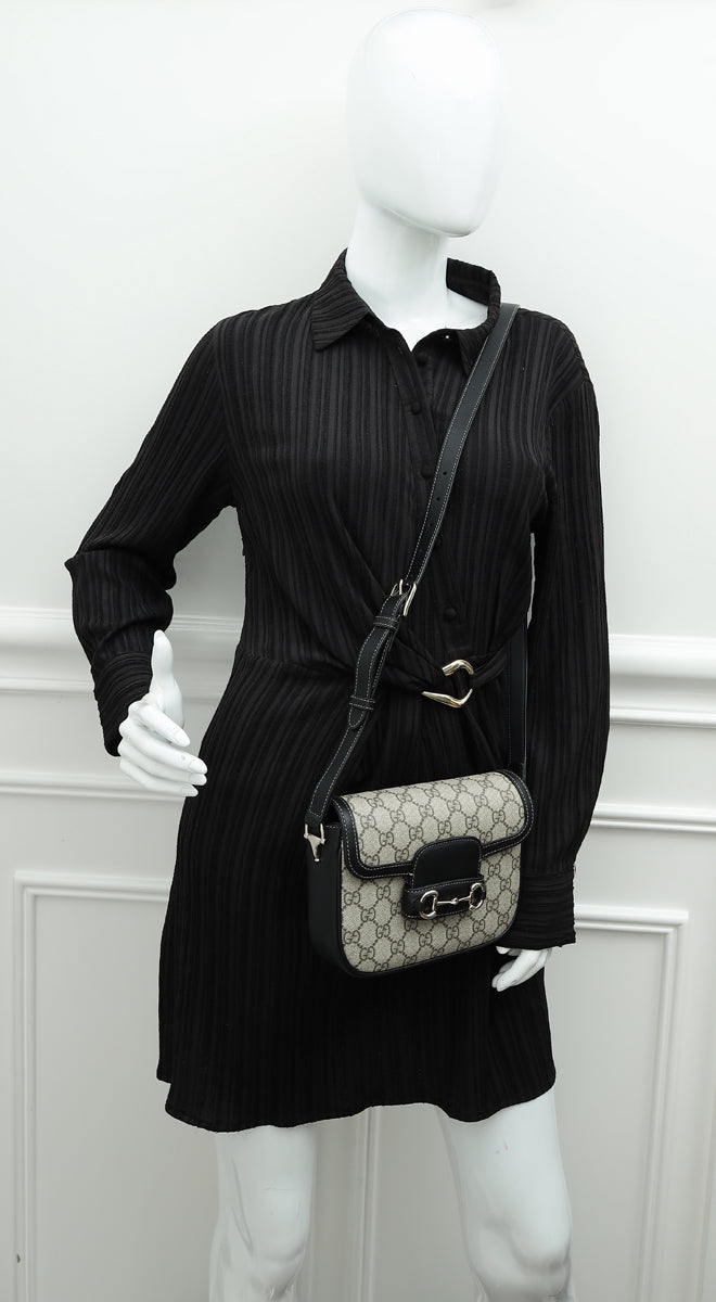Gucci Bicolor GG Supreme Horsebit 1955 Flap Mini Bag