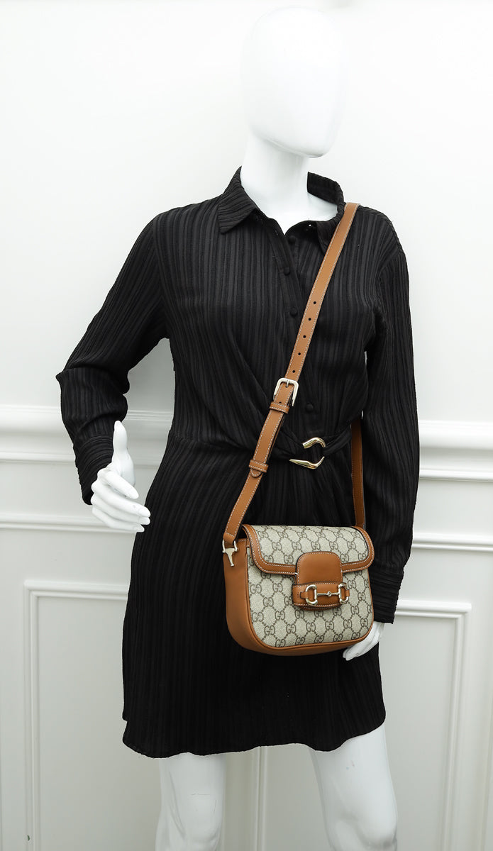 Gucci Bicolor GG Supreme Horsebit 1955 Flap Mini Bag