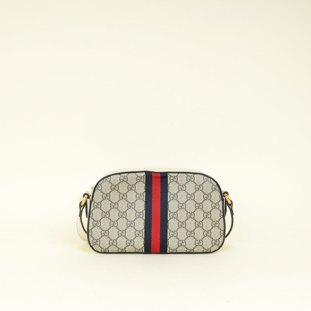 Gucci Cream GG Supreme Ophidia Small Camera Bag