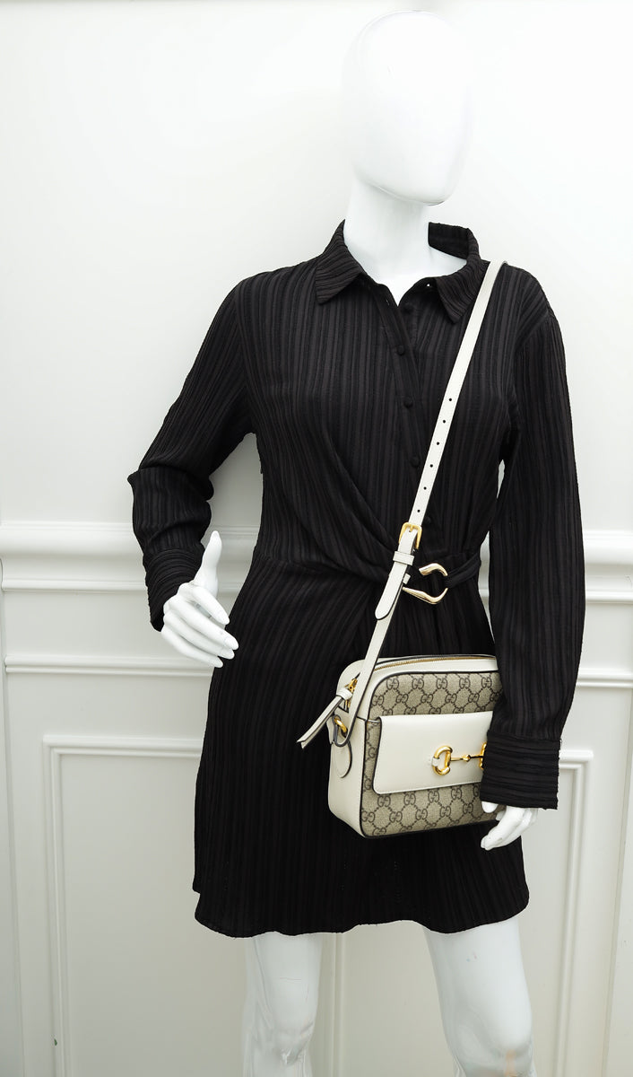 Gucci Bicolor GG Supreme 1955 Horsebit Small Shoulder Bag