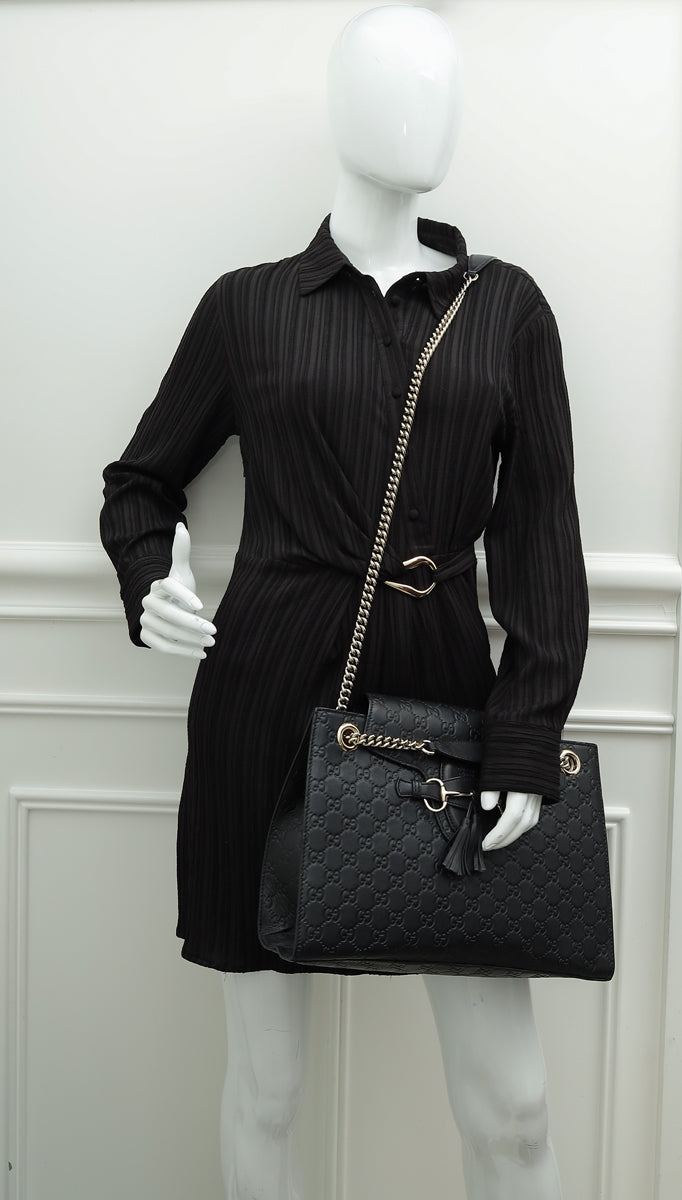 Gucci Black GG Guccissima Emily Large Shoulder Bag