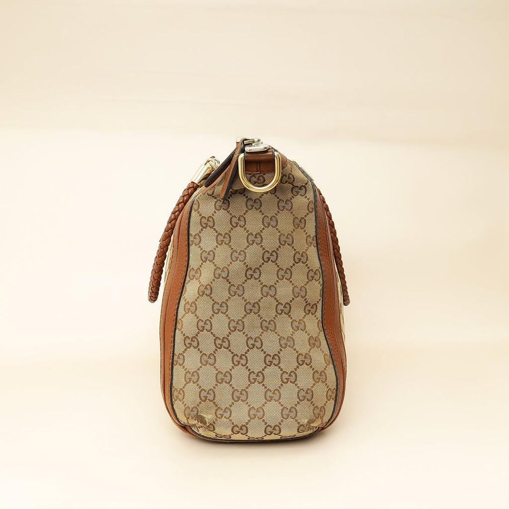 Gucci Brown GG Monogram Cellarius Large Bella Top Handle Bag