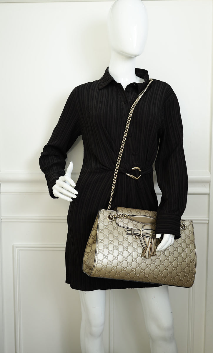 Gucci Champagne Guccissima Large Emily Chain Shoulder Bag