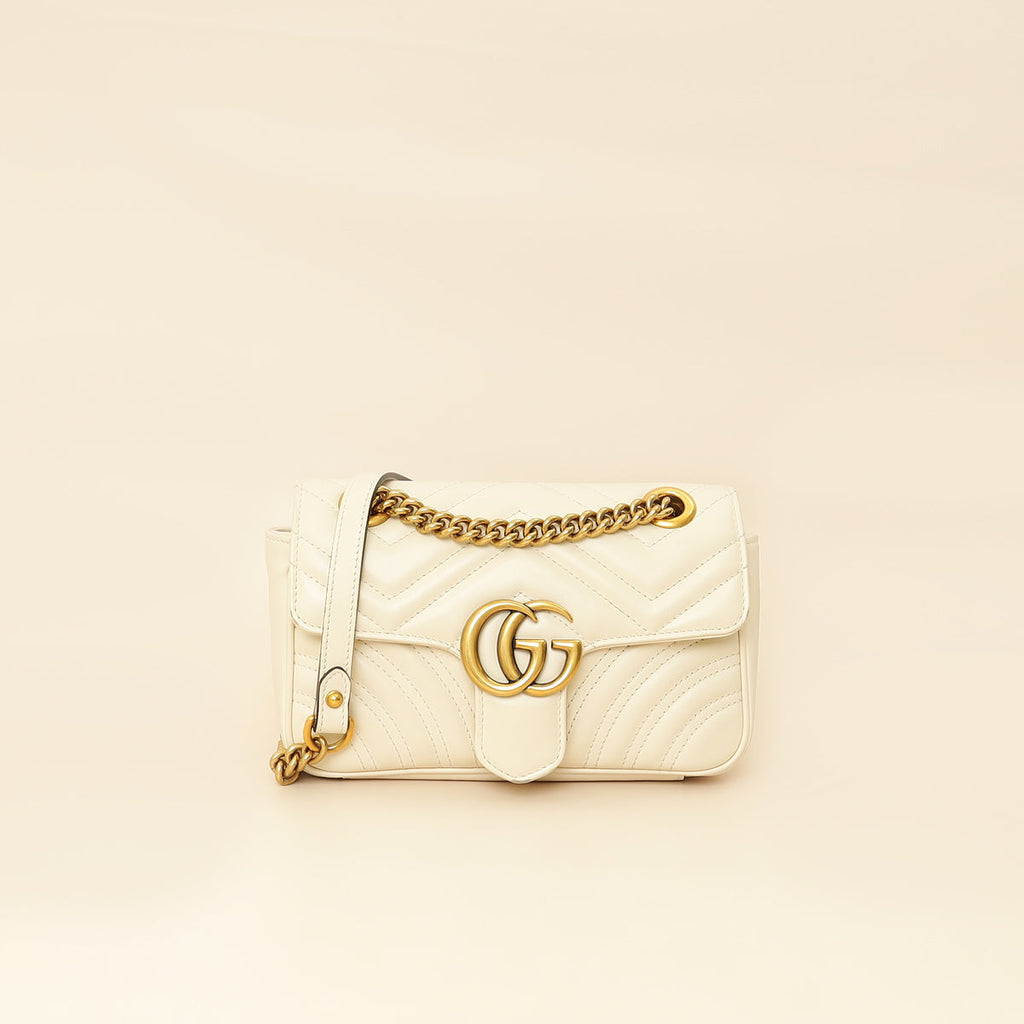 Gucci White Cream GG Marmont Small Shoulder Bag