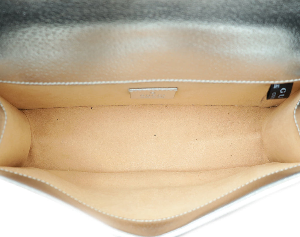 Gucci Metallic Silver Dionysus Leather Small Shoulder Bag