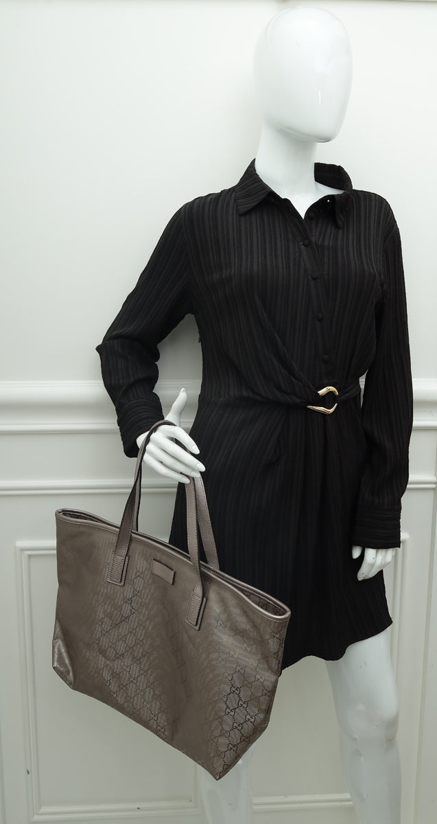 Gucci Metallic Pinkish Grey GG Imprime Medium Tote Bag