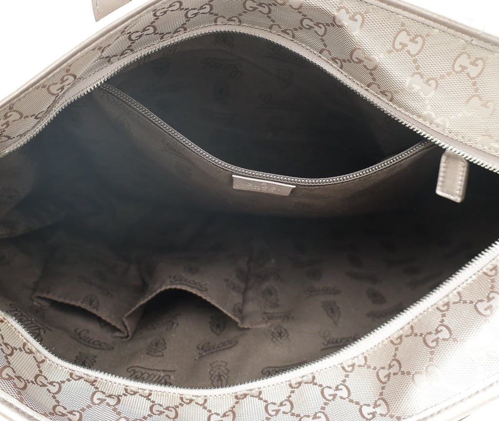 Gucci Metallic Pinkish Grey GG Imprime Medium Tote Bag