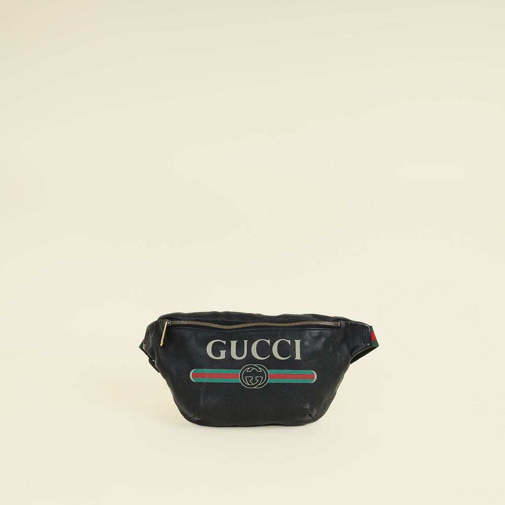 Gucci Black Logo Print Large Belt Bag