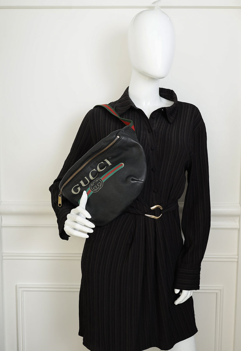 Gucci Black Logo Print Large Belt Bag