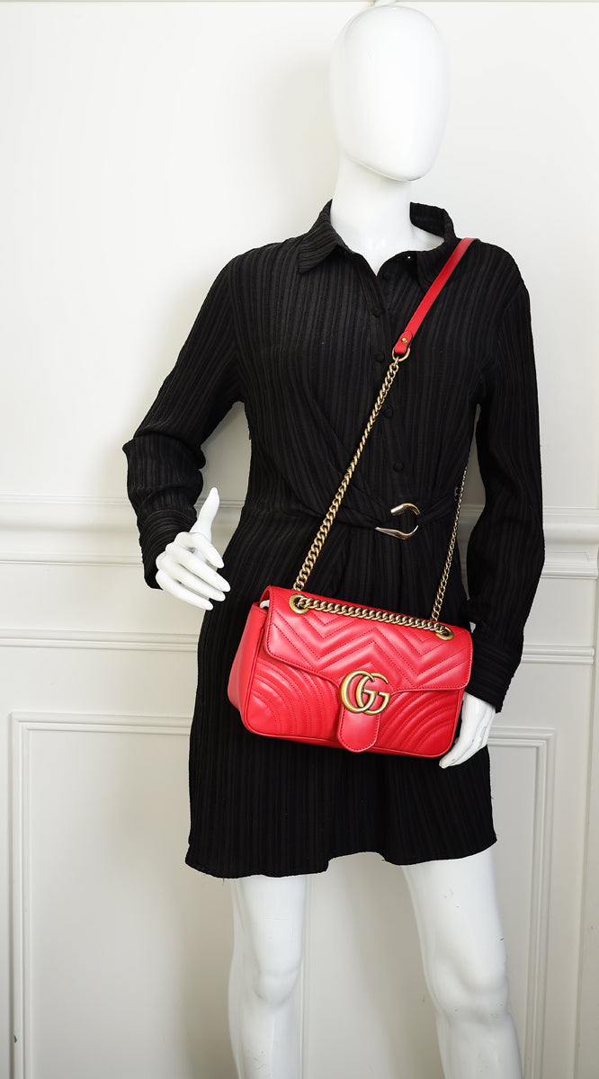 Gucci Bright Red GG Marmont Medium Shoulder Bag