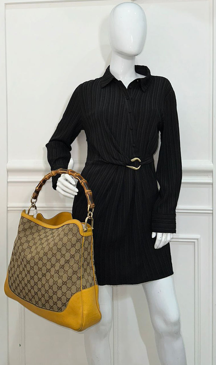 Gucci Bicolor GG Diana Bamboo Convertible Hobo Medium Bag
