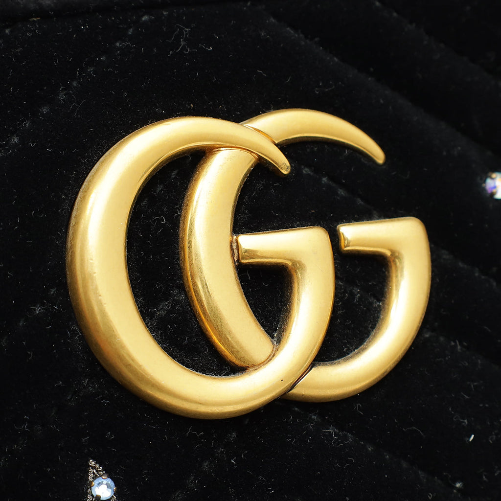 Gucci Black Velvet GG Marmont Crystal Star Small Bag