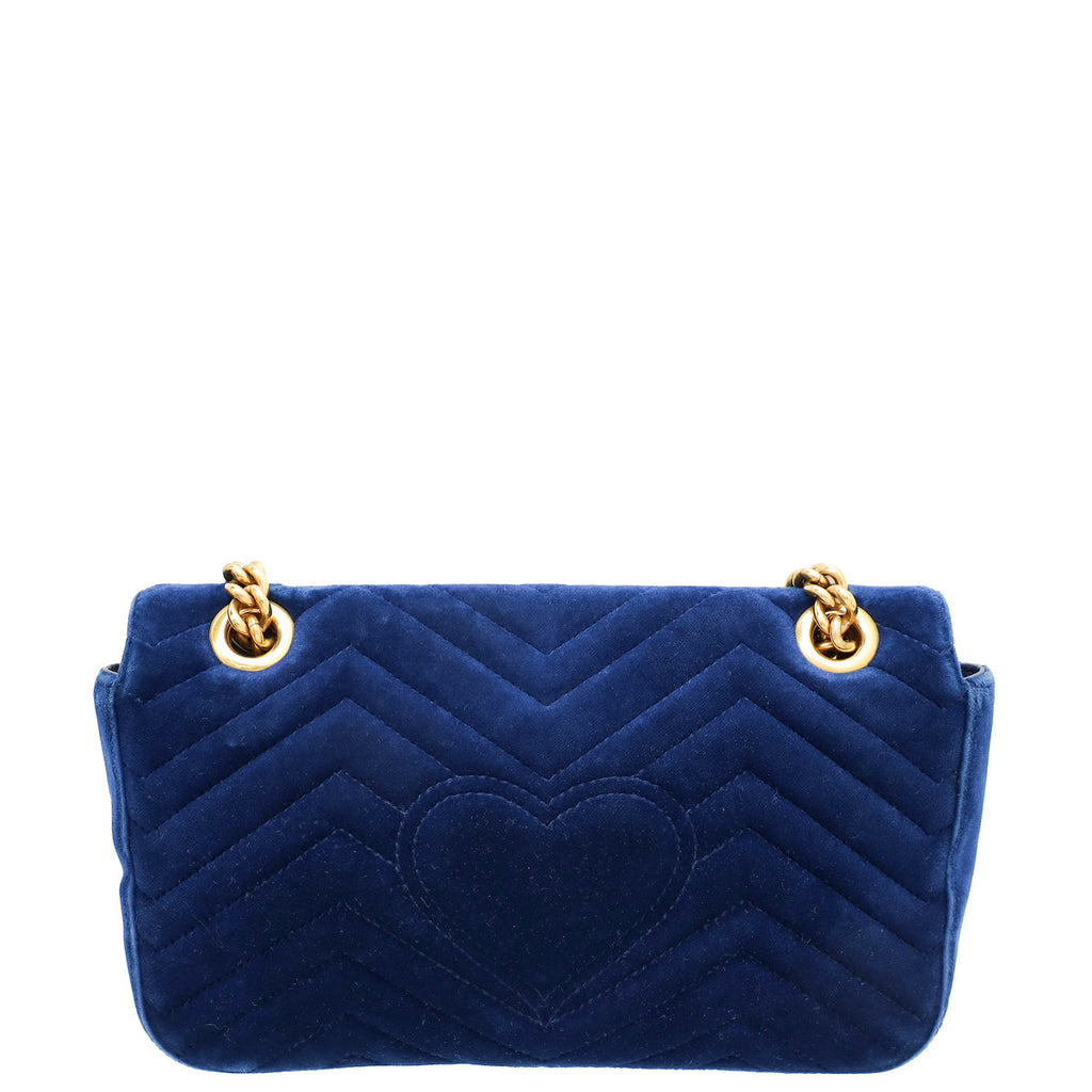 Gucci Navy Blue GG Marmont Velvet Small Shoulder Bag