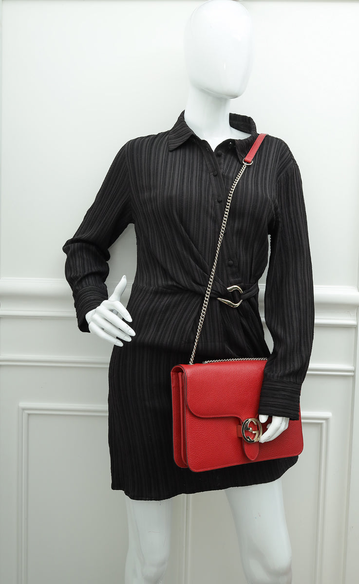 Gucci Red Interlocking G Flap Medium Shoulder Bag