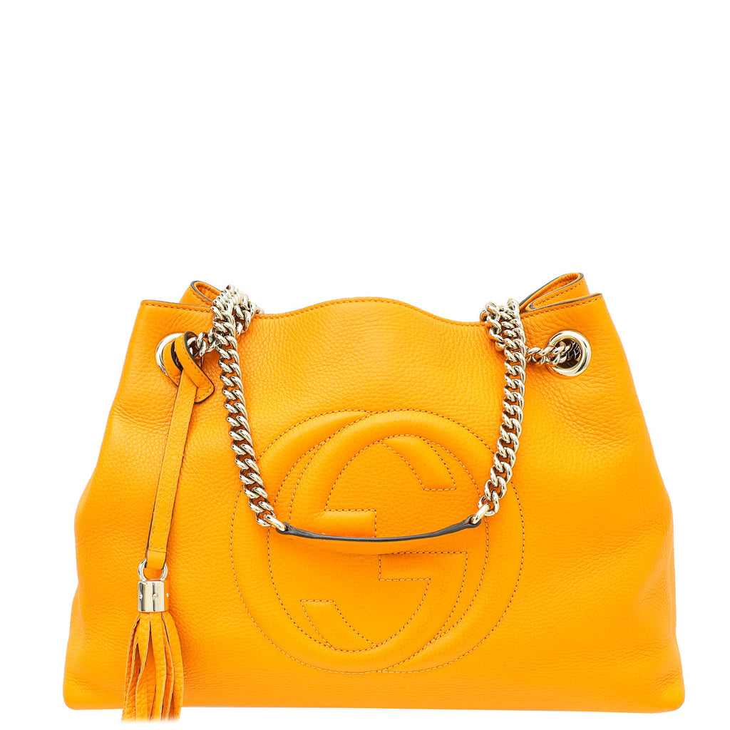 Gucci Yellow Orange Soho Tassel Tote Medium Bag