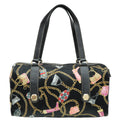 Gucci Black Multicolor Printed Silk Satin Charmy Boston Bag
