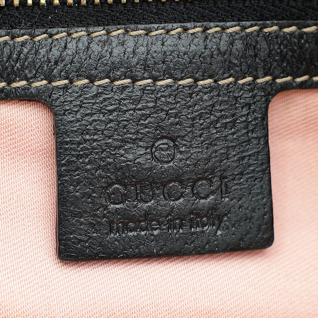 Gucci Black Multicolor Printed Silk Satin Charmy Boston Bag