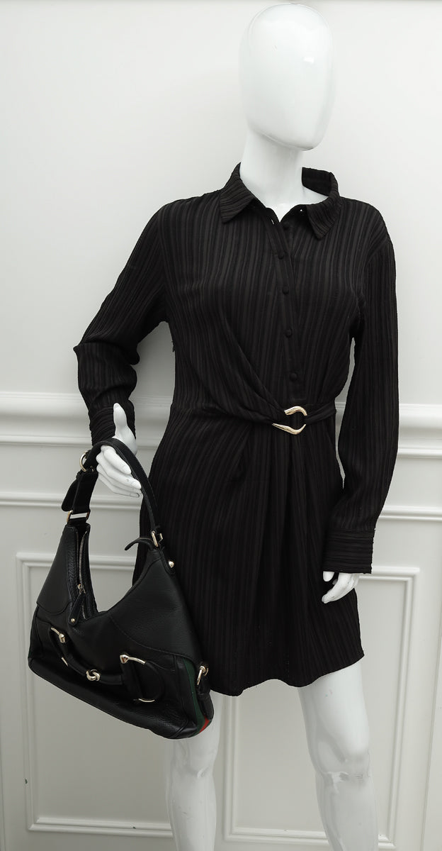Gucci Black Vintage Web Horsebit Heritage Hobo Bag