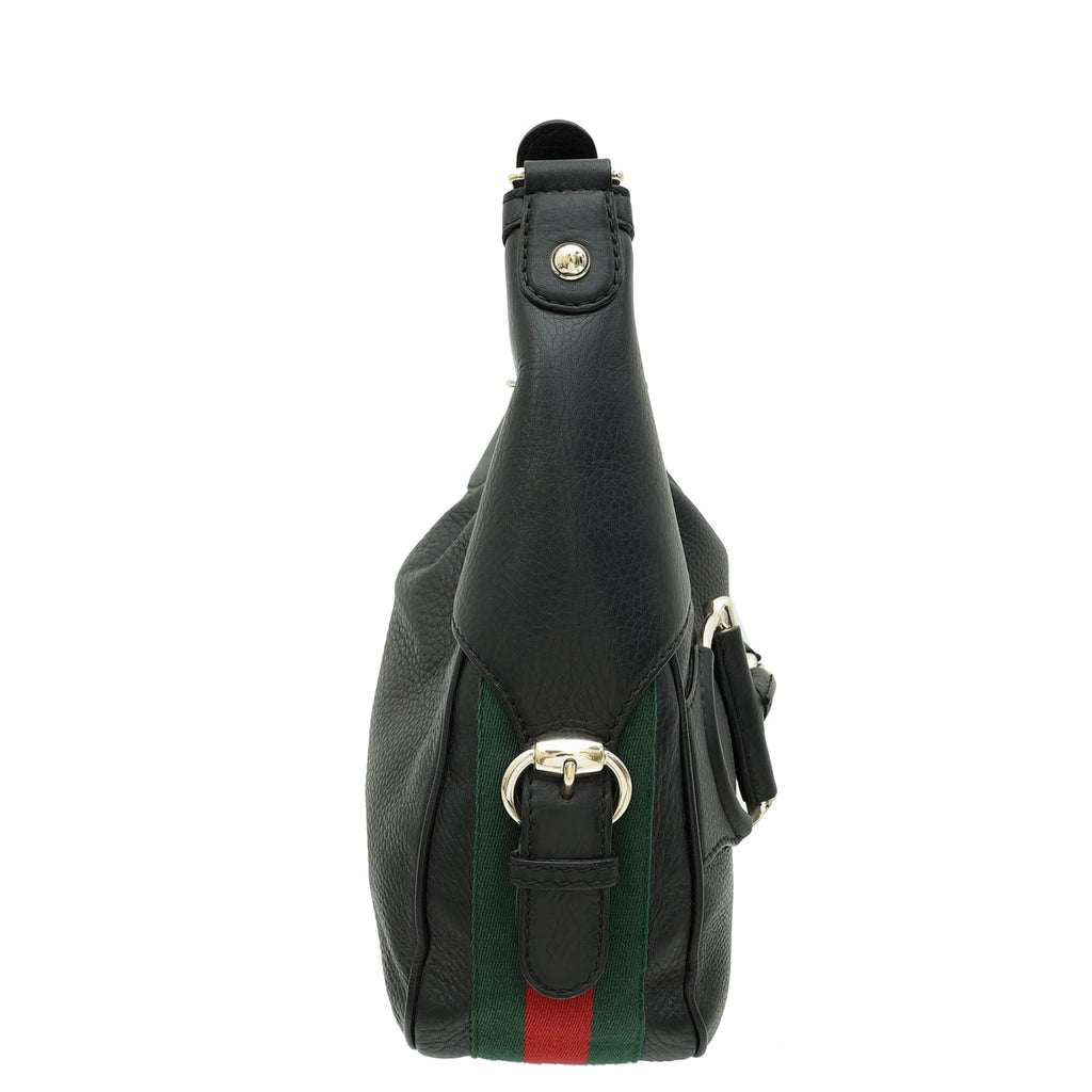 Gucci Black Vintage Web Horsebit Heritage Hobo Bag