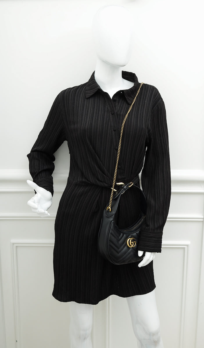 Gucci Black GG Marmont Chain Hobo Shoulder Bag