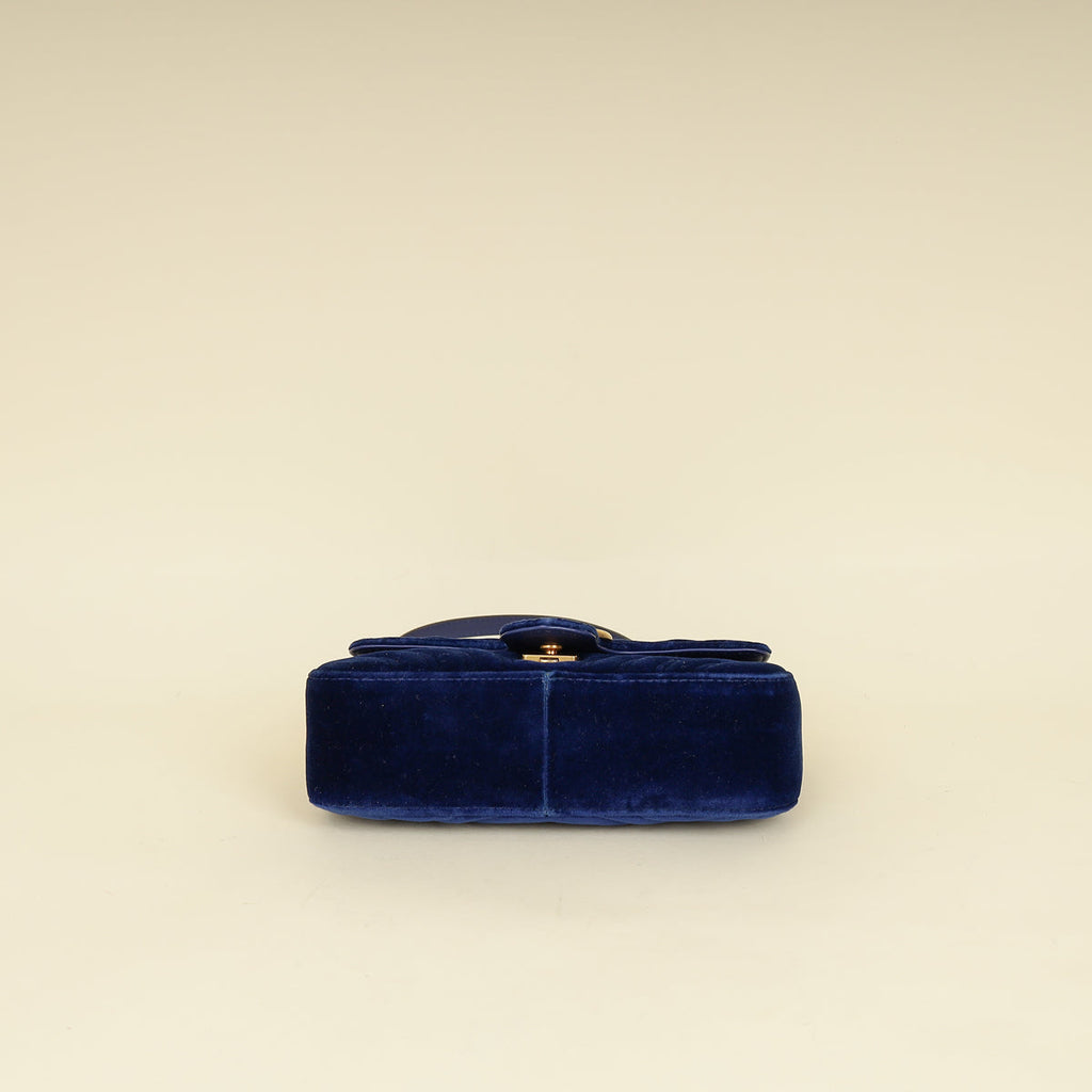 Gucci Blue Velvet GG Marmont Mini Shoulder Bag