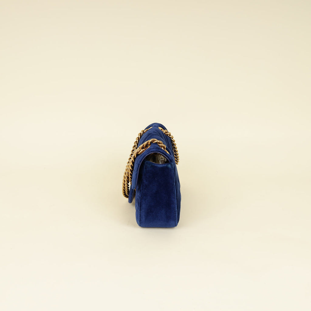 Gucci Blue Velvet GG Marmont Mini Shoulder Bag