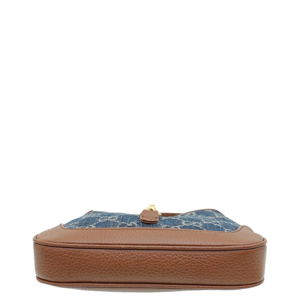 Gucci Bicolor GG Denim Jackie 1961 Mini Hobo Bag
