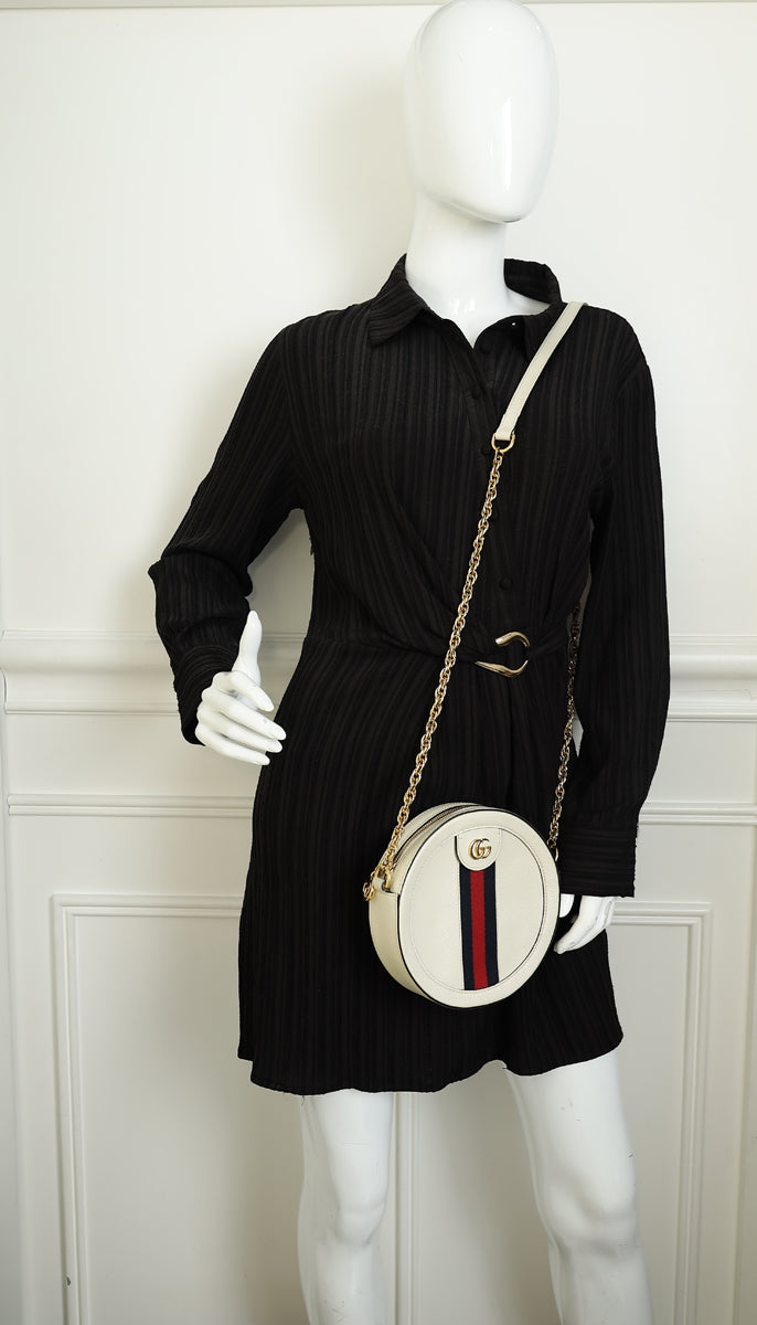 Gucci White Ophidia Mini Round Shoulder Bag