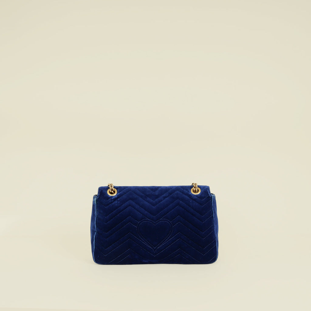 Gucci Dark Blue GG Marmont Velvet Large Shoulder Bag