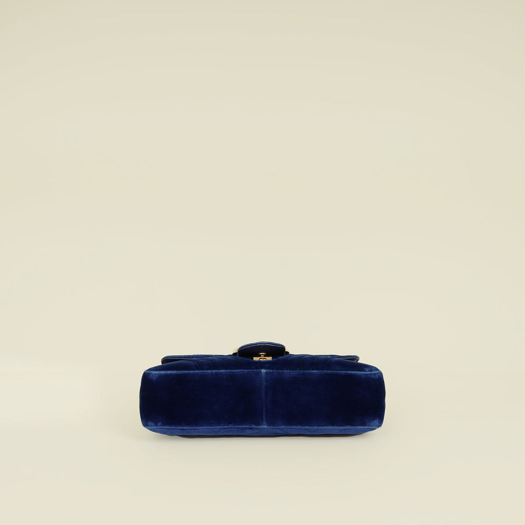 Gucci Dark Blue GG Marmont Velvet Large Shoulder Bag