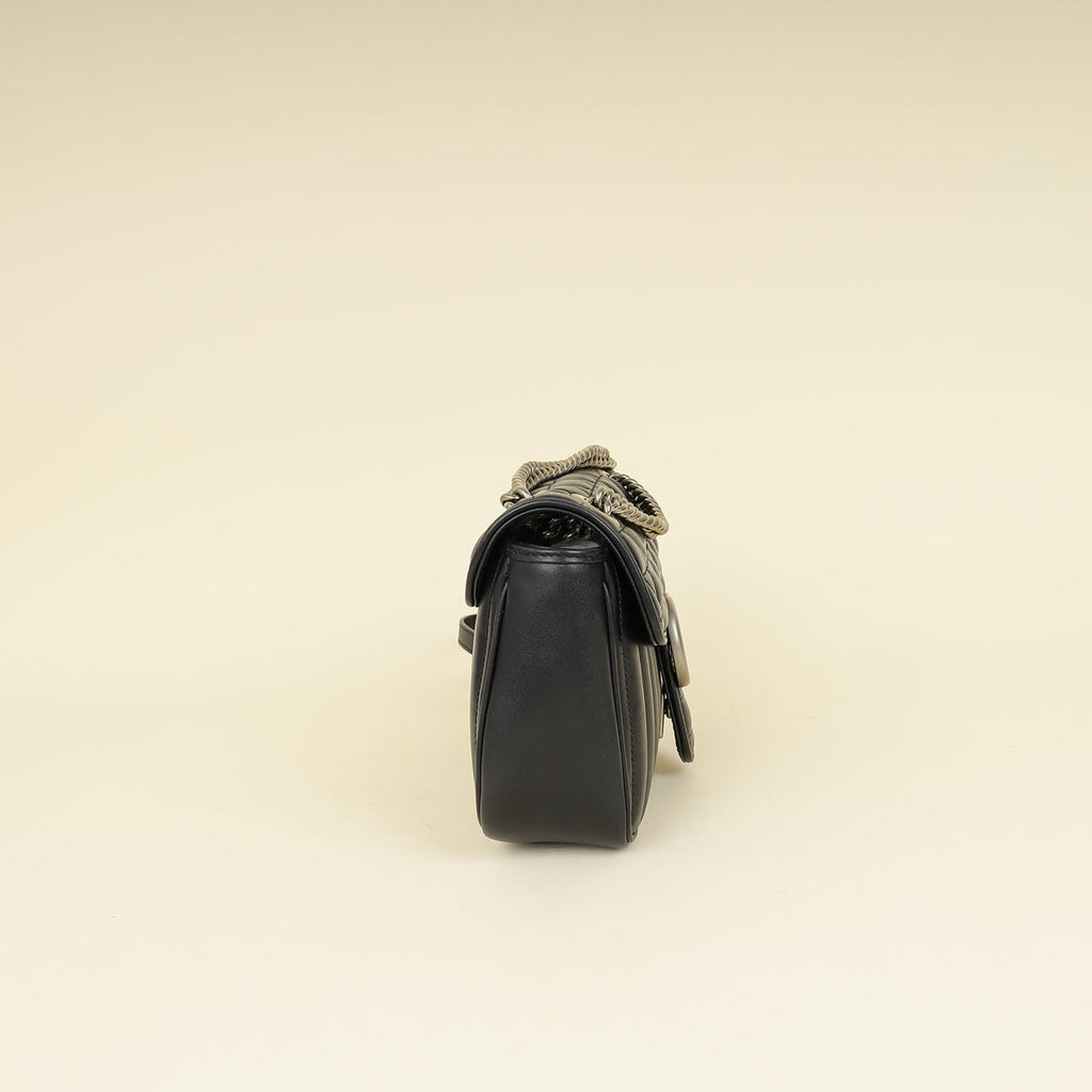 Gucci Black Mix Quilt GG Marmont Medium Shoulder Bag