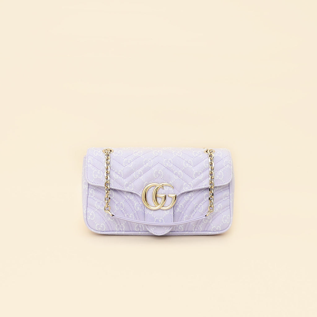 Gucci Lilac GG Denim GG Marmont Medium Shoulder Bag