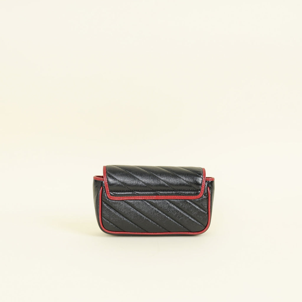 Gucci Black GG Marmont Diagonal Striped Super Mini Bag