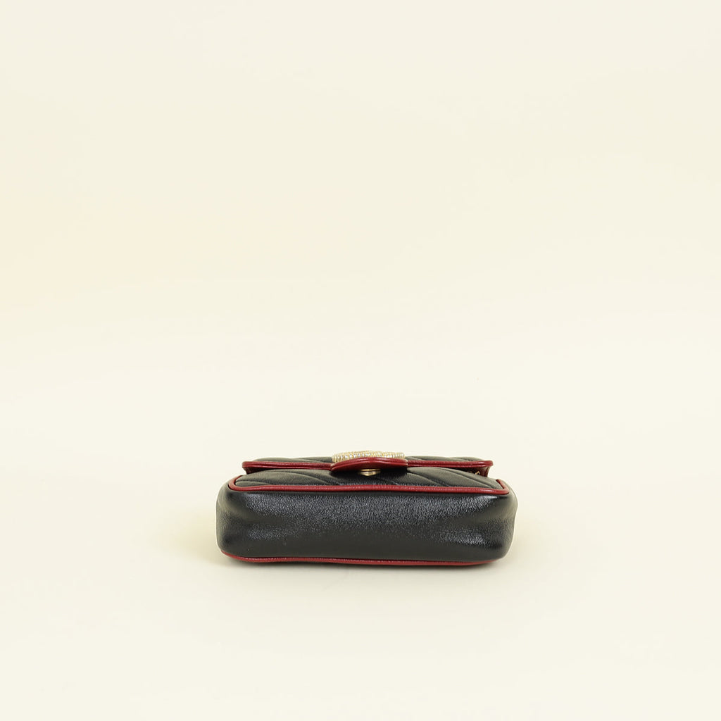 Gucci Black GG Marmont Diagonal Striped Super Mini Bag