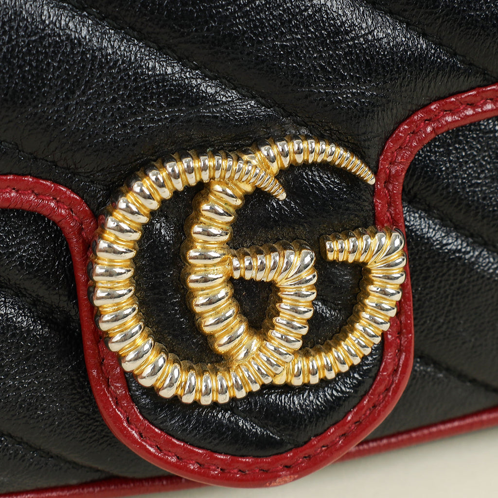 Gucci Black GG Marmont Diagonal Striped Super Mini Bag