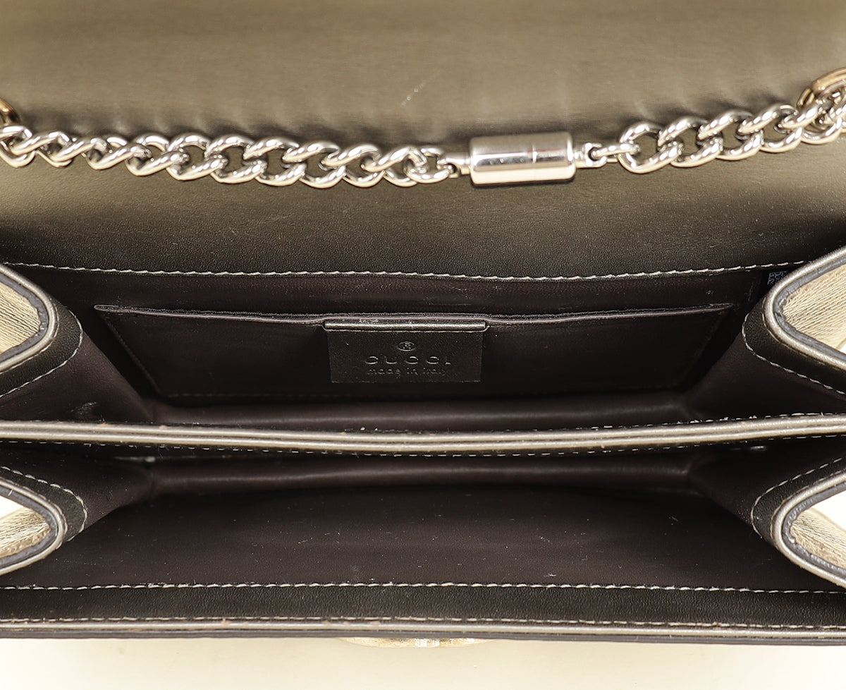 Gucci Metallic Olive Lizard Interlocking G Flap Chain Shoulder Bag
