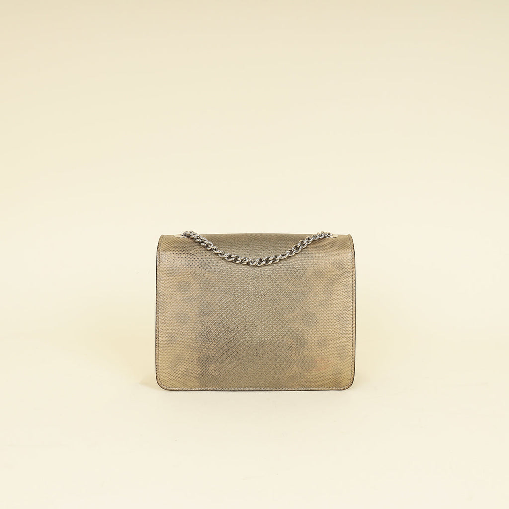 Gucci Metallic Olive Lizard Interlocking G Flap Chain Shoulder Bag
