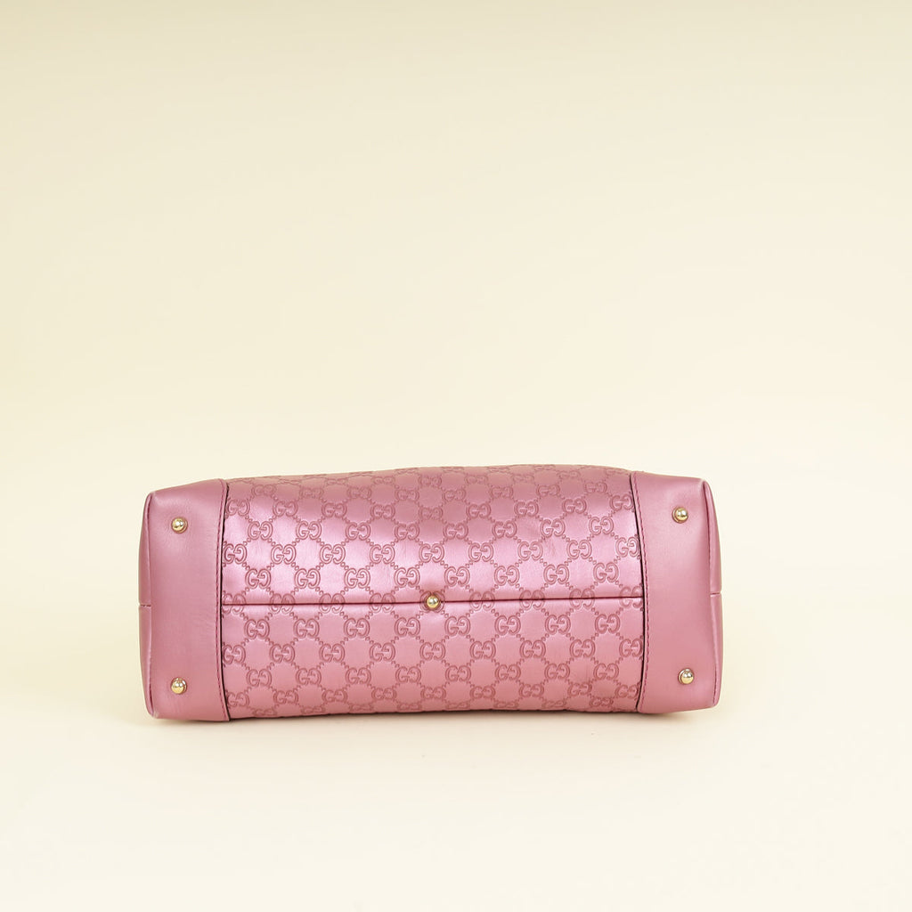 Gucci Metallic Pink Guccissima Heart Bit Charm Dome Satchel Bag