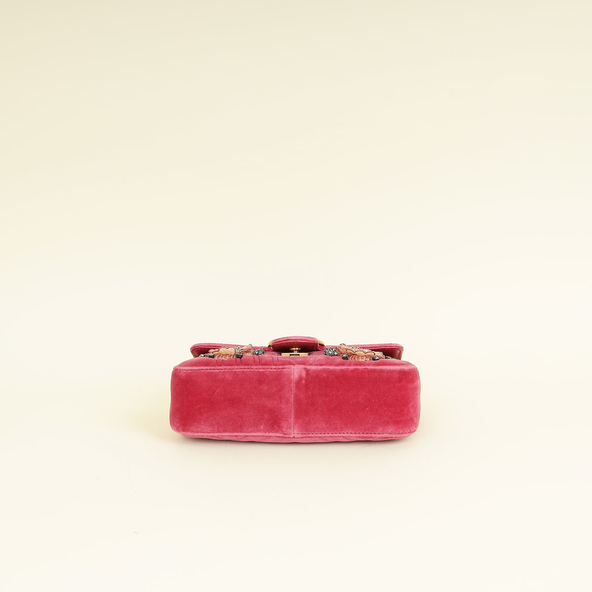 Gucci Dark Pink GG Marmont Velvet Embroidered Shoulder Bag
