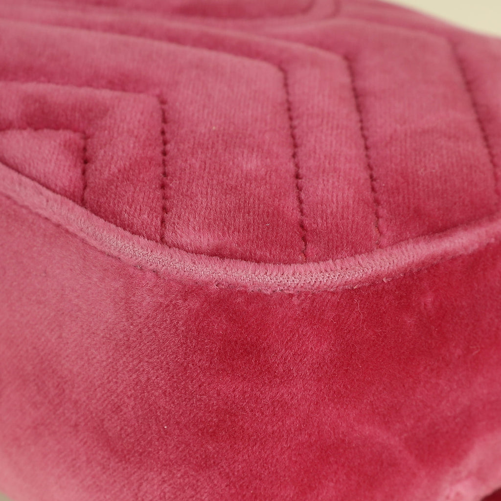 Gucci Dark Pink GG Marmont Velvet Embroidered Shoulder Bag