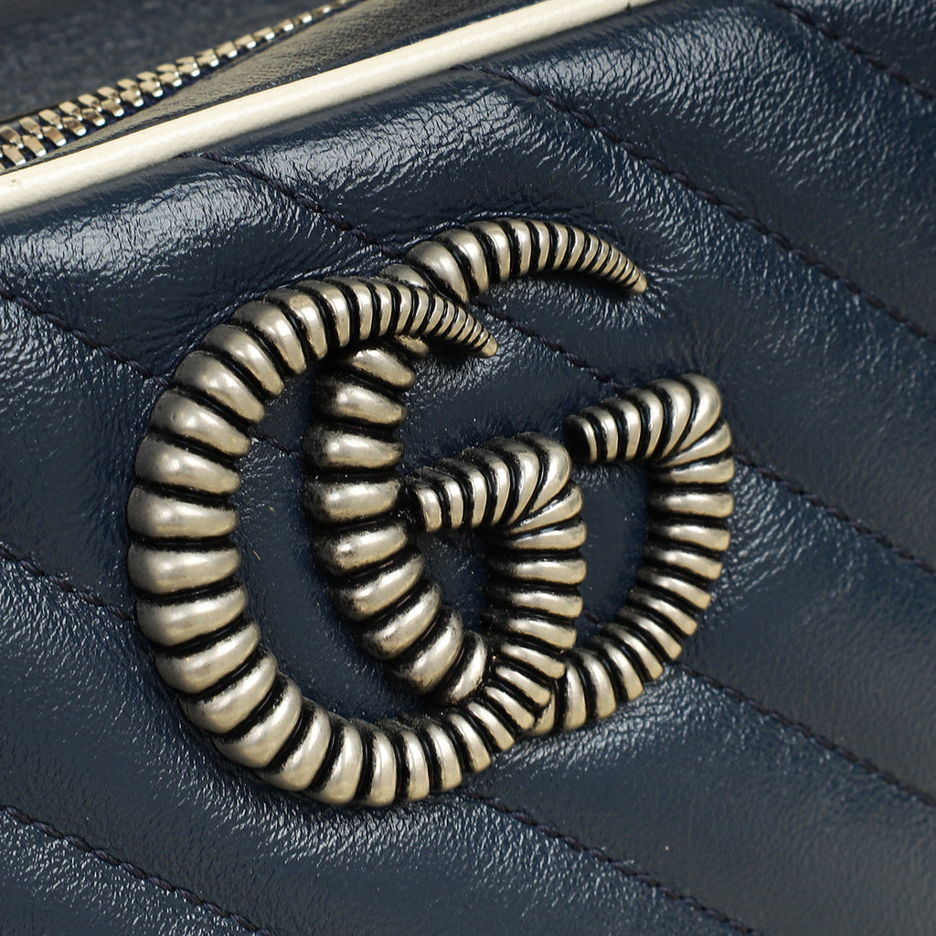 Gucci Blue GG Quilted Marmont Bamboo Top Handle Shoulder Bag
