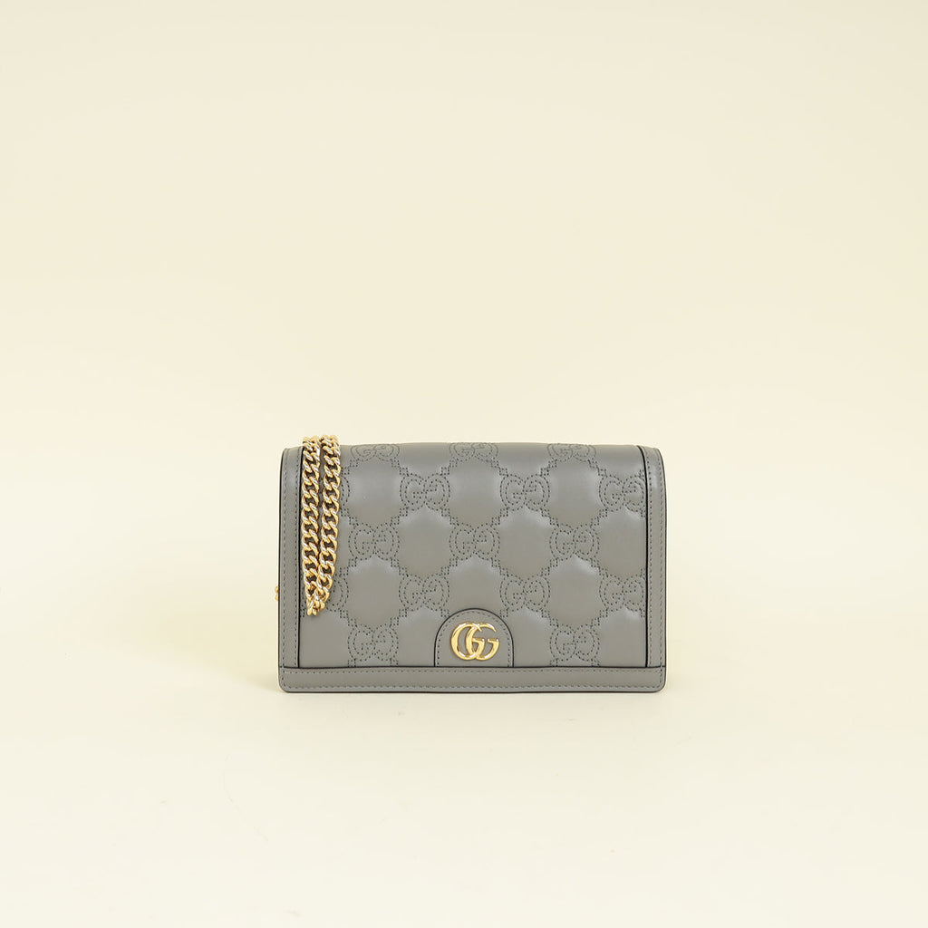Gucci Grey GG Matelasse Chain Wallet