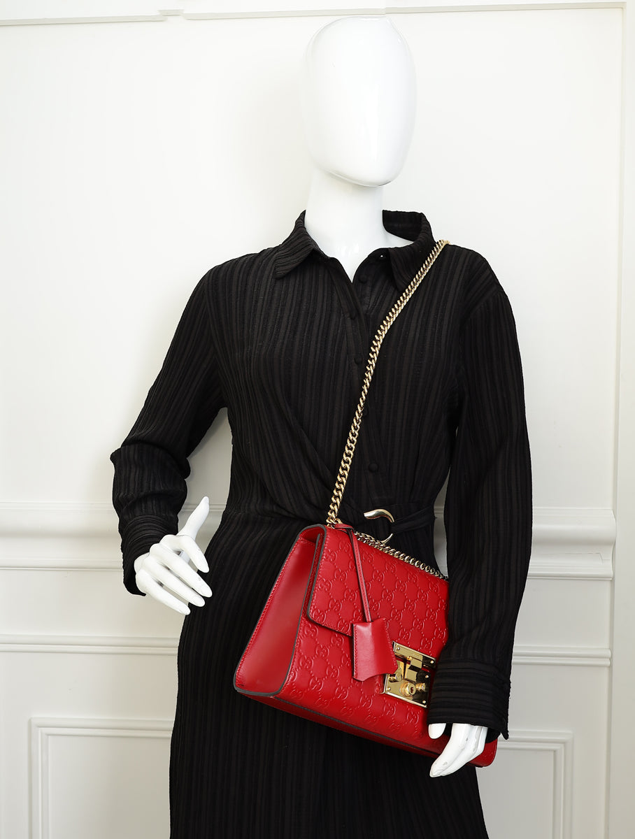 Gucci Red GG Guccissima Padlock Medium Shoulder Bag