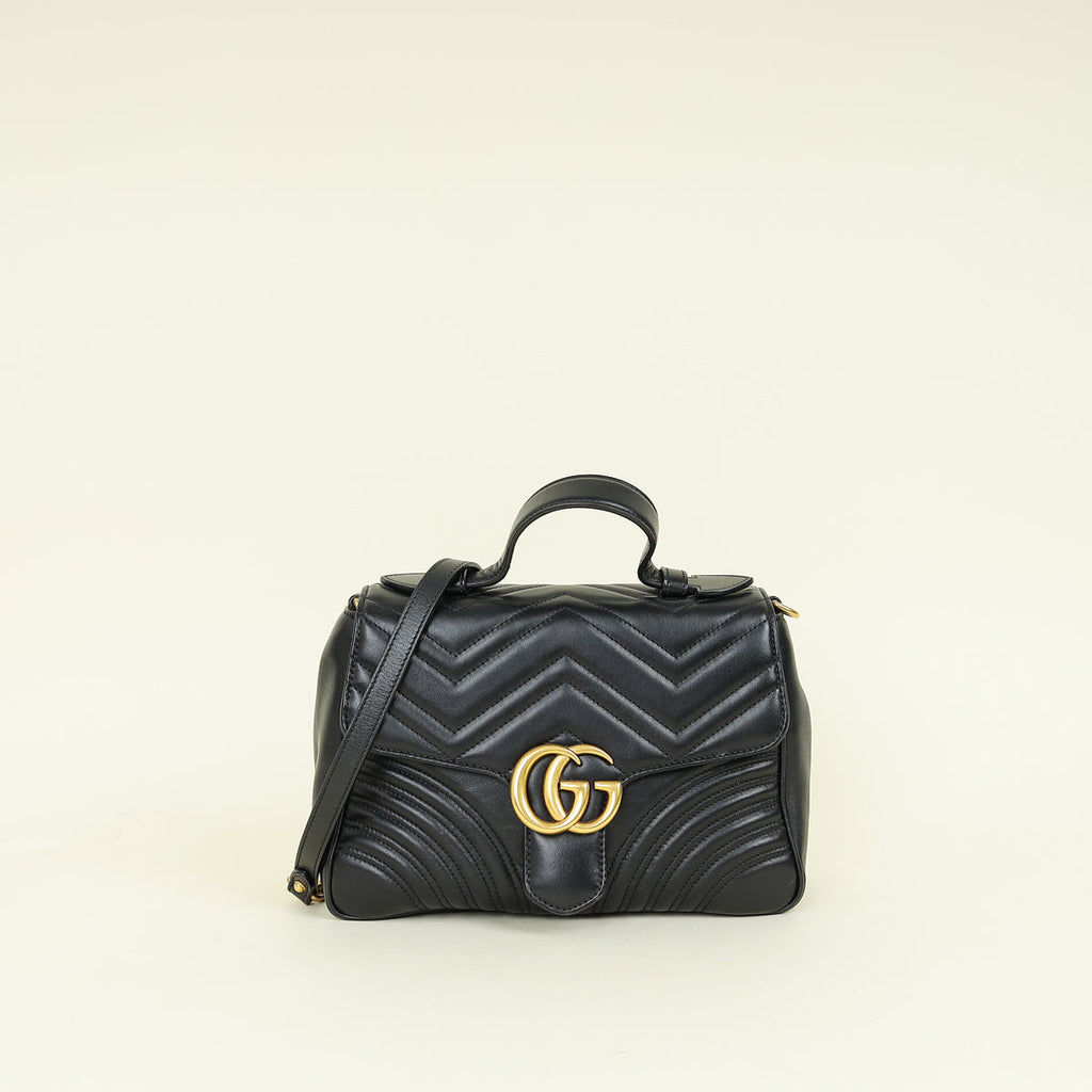 Gucci Black GG Marmont Top Handle Small Bag