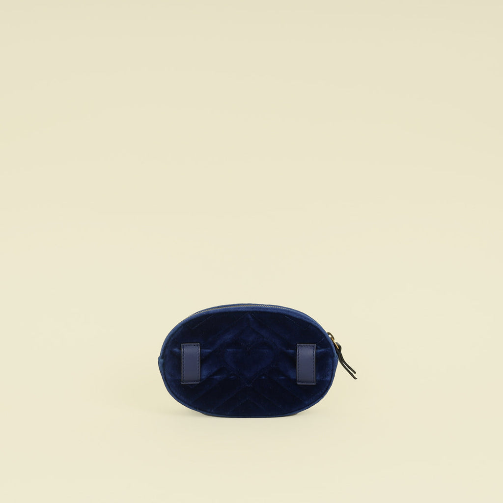 Gucci Navy Blue GG Marmont Velvet Belt Bag