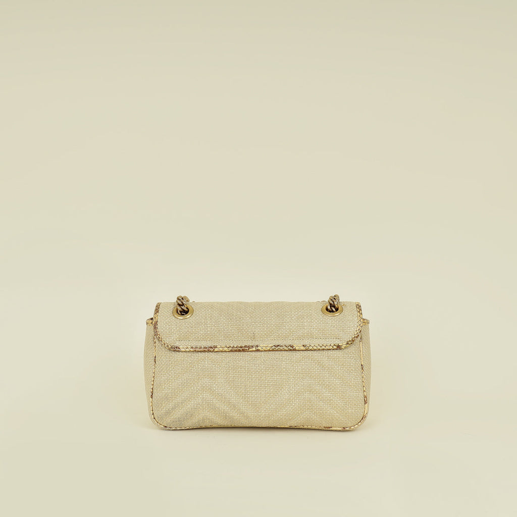 Gucci Beige Natural GG Marmont Raffia Python Medium Shoulder Bag