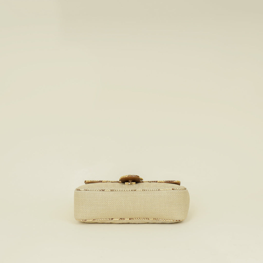 Gucci Beige Natural GG Marmont Raffia Python Medium Shoulder Bag