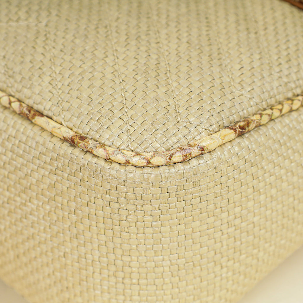 Gucci Beige Natural GG Marmont Raffia Python Medium Shoulder Bag