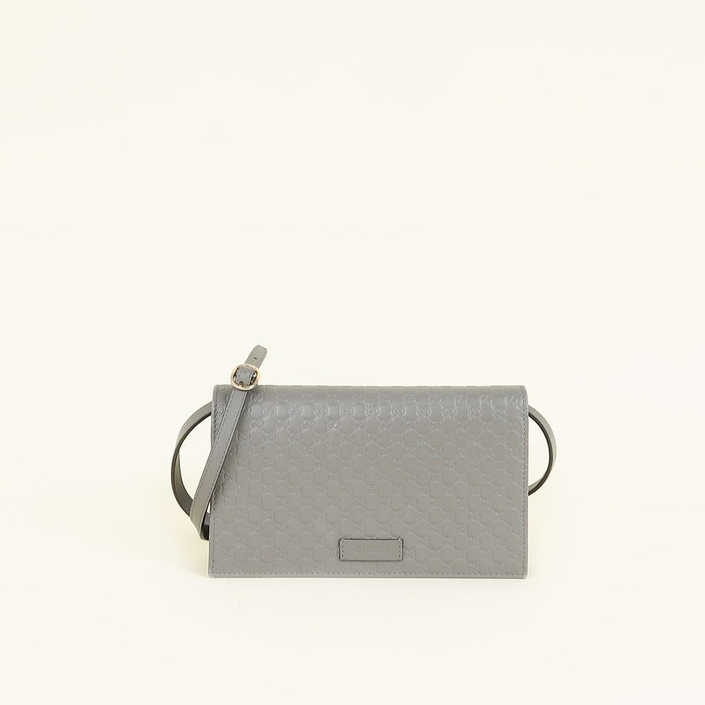 Gucci Grey GG Micro Guccissima Strap Wallet